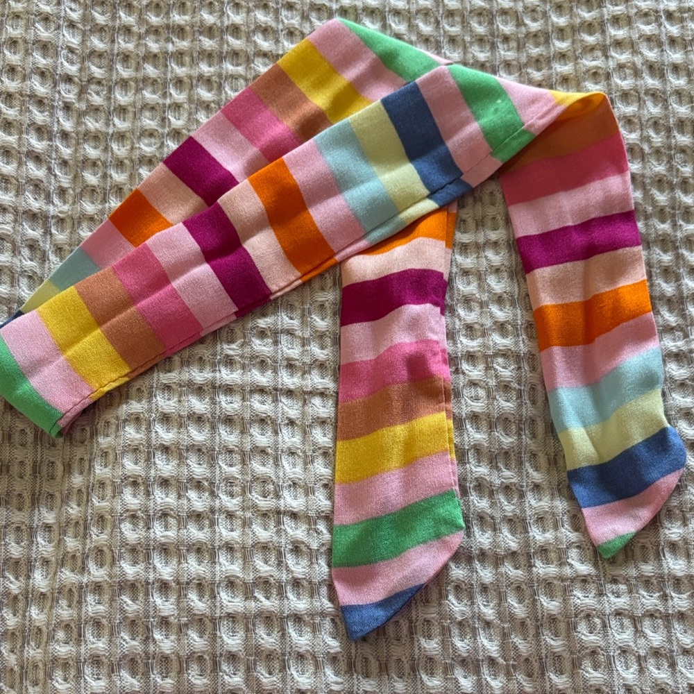 Colorful wide rainbow striped skinny scarf purse tie/ hair tie/ neck tie bandana